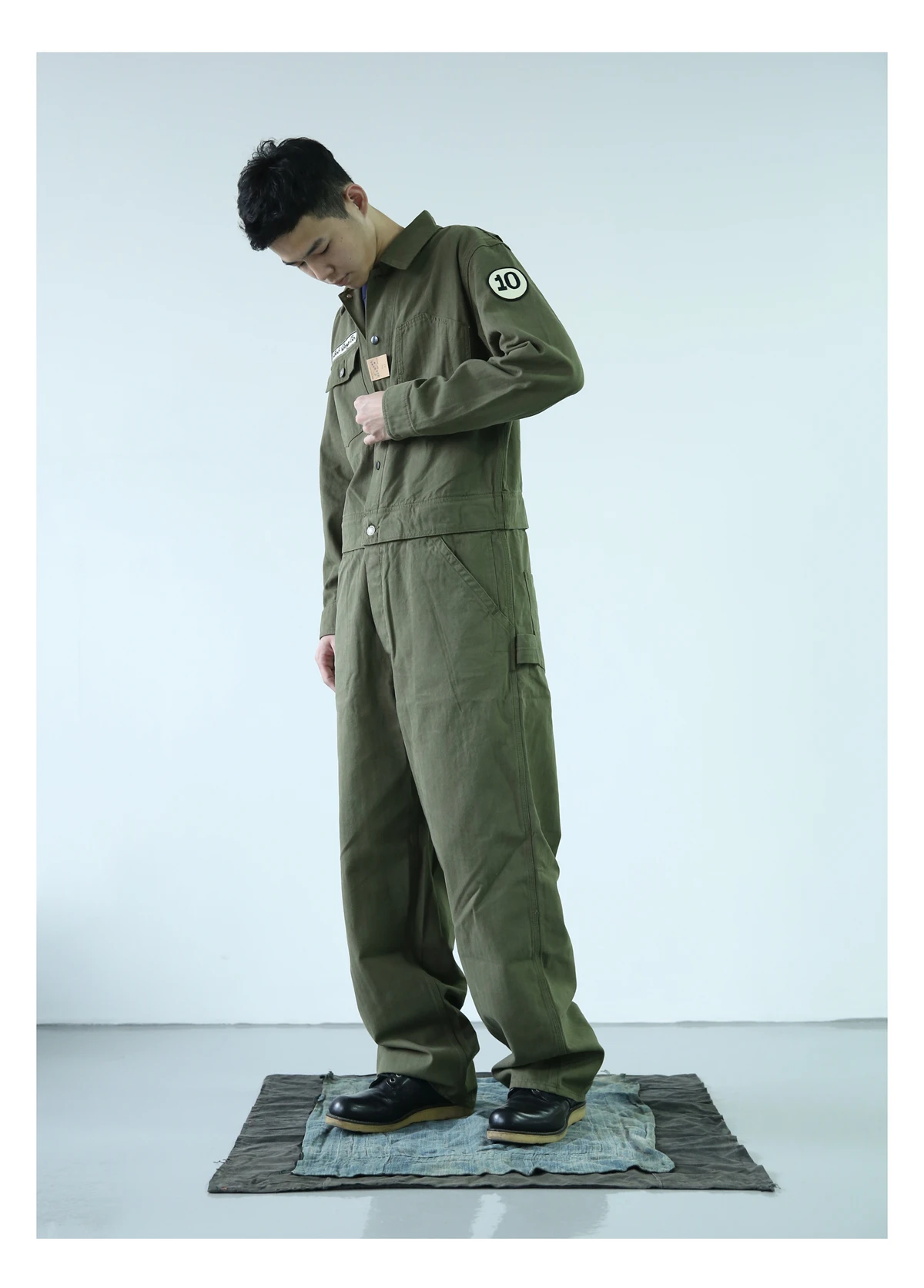 BOB DONG Motorcycle Coveralls Herringbone Long Sleeve Mechanic Garage Jumpsuit 4