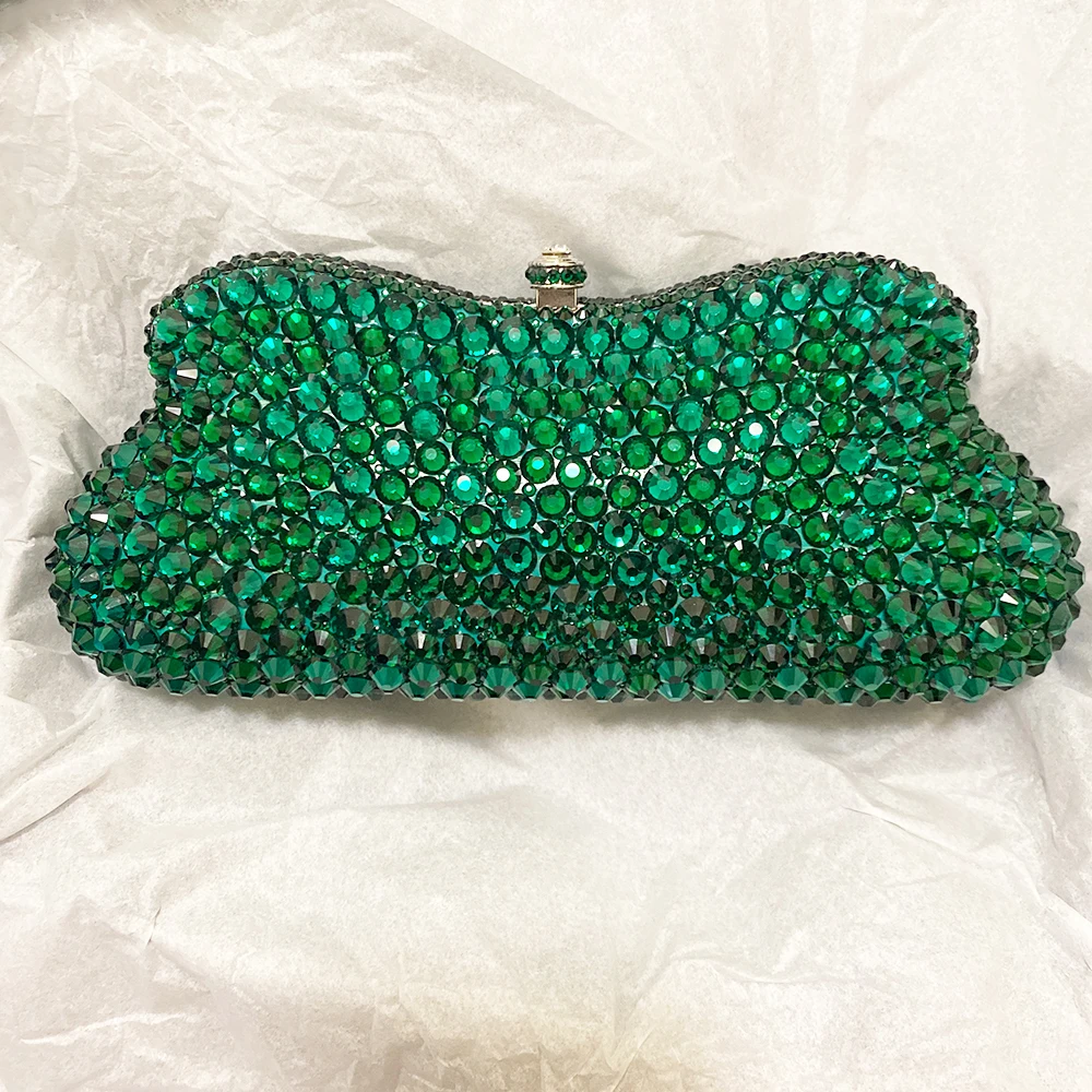 

New Green Rhinestone Women Evening Bag Luxury Lady Party Dinner Crystal Clutch Cocktail Handbags Gala Dazzling Bags