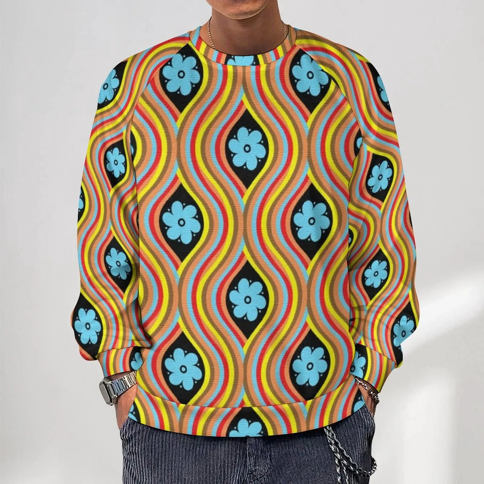 

70S Retro Hippie Casual Sweatshirts Bohemian Flower Power Funny O Neck Hoodies Winter Long-Sleeve Loose Oversized Hoodie Present