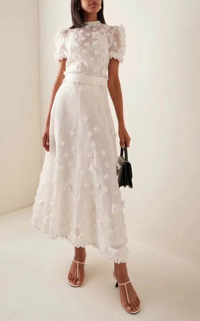 2024 Australian Fashion Brand French Spring New Light Luxury Brand Flower Silk Linen Set Top Skirt