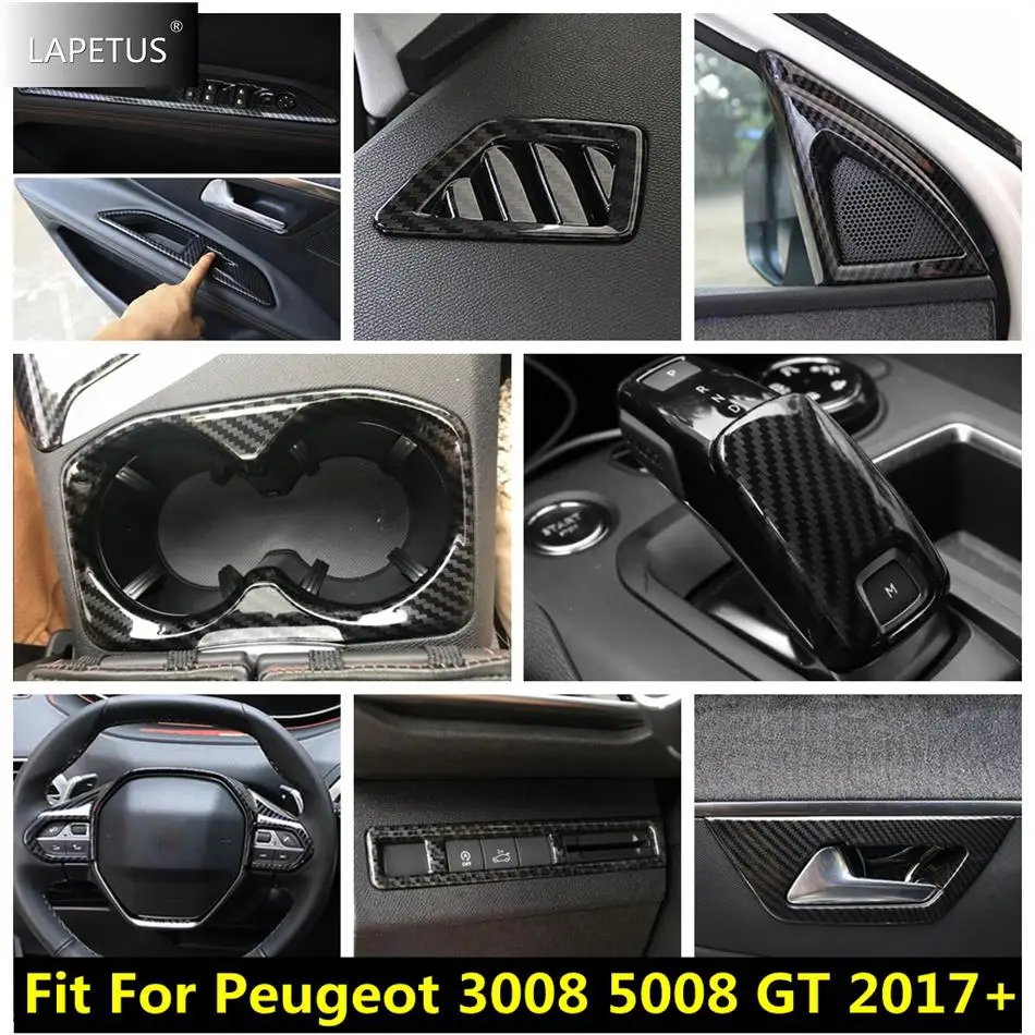

Water Cup Holder / Head Lights Switch / Gear Head Cover Trim For Peugeot 3008 5008 GT 2017 - 2023 Car Carbon Fiber Accessories