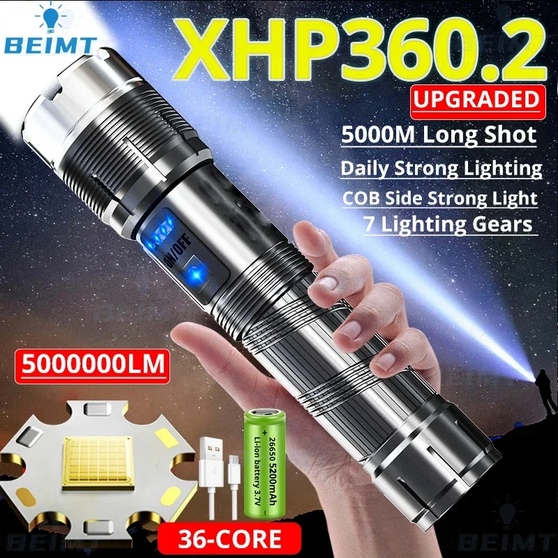 

XHP360.2/XHP70 Super High Power LED Flashlight Rechargeable Tactical Torch Zoom 7 Modes Waterproof XHP70 Fishing 18650 Torches