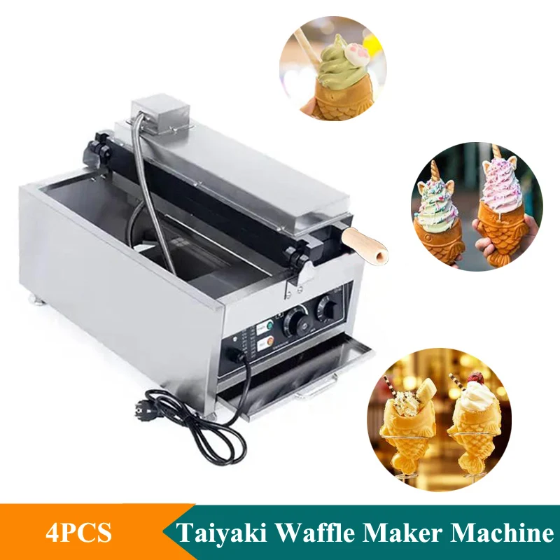 

Electric Open Mouth Fish Cake Ice Cream Waffle Maker Machine 4Pcs Korean Taiyaki Waffle Machine Fish Shape Waffle Machine