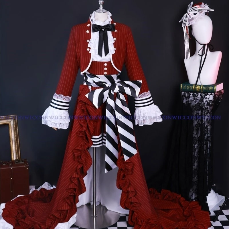 

Anime Black Butler Cosplay Ciel Cosplay Tea Cup Cosplay Gown Red Gothic Lolita Long Costume Victorian-style Dress Wig Hallowen