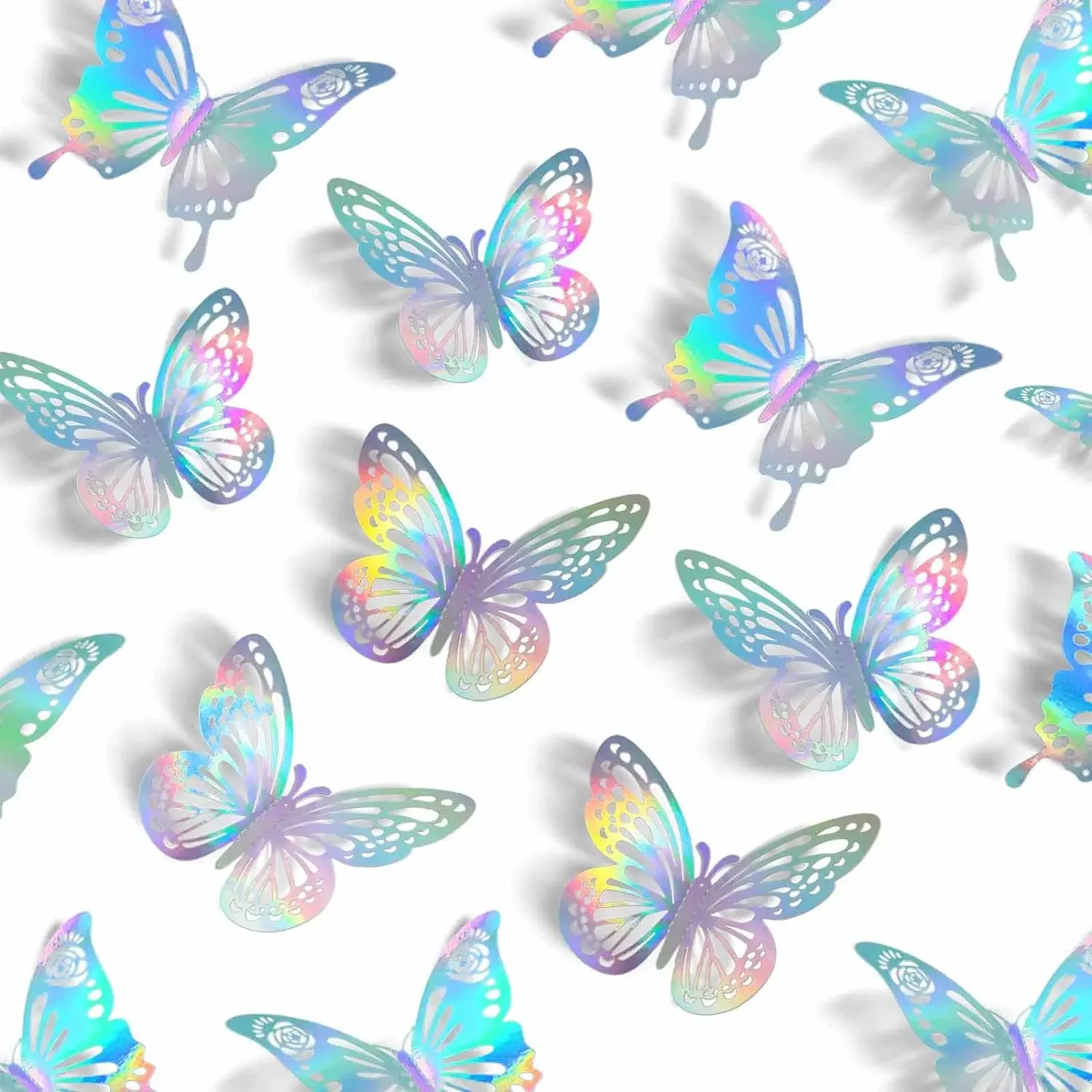 Laser Butterfly Wall Decor 3D Paper Butterfly Sticker 36pcs for Cake Cupcake Gift Box Birthday Baby Shower Girl Room Decals, luminous wall stickers,wall stickers,vinyl decal stickers
