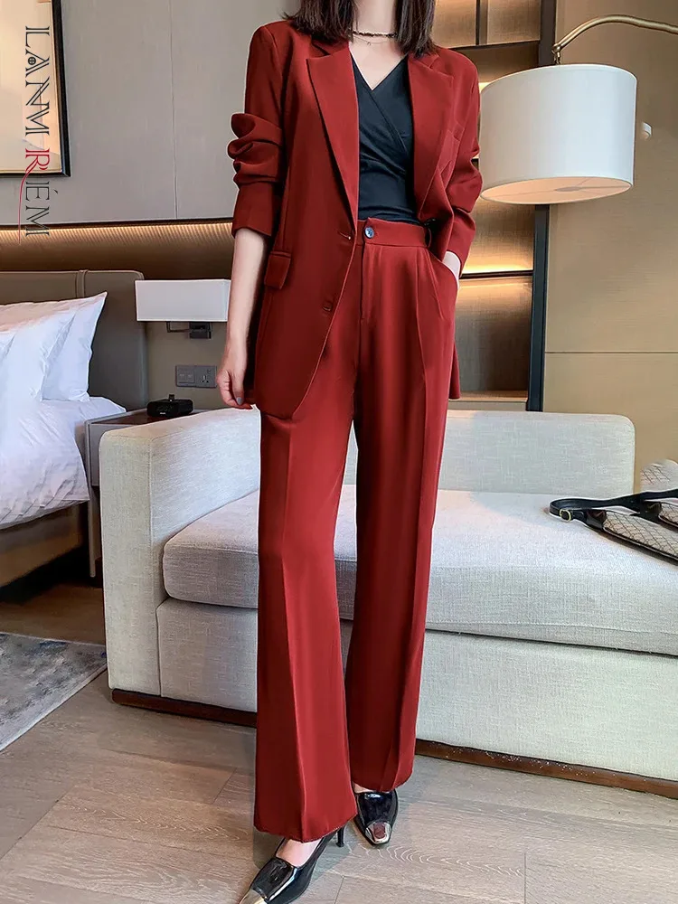 

[LANMREM] Fashion 2 Piece Set For Women Single Breasted Blazers High Waist Wide Leg Pants Office Lady 2024 Autumn New 26D9126