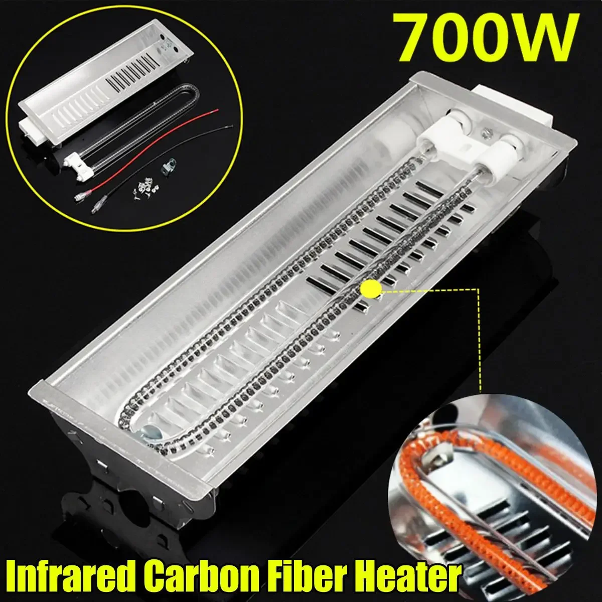 

700W Far Infrared Double Carbon Fiber Heater Radiant Wave Paint Curing Heating Lamp for Baking Oven Electric Heater