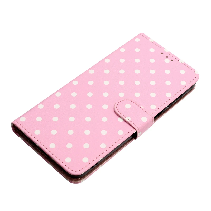 Luxury Leather Flip Wallet Card Case with Wave Dot Pattern - Elegant Phone Cover