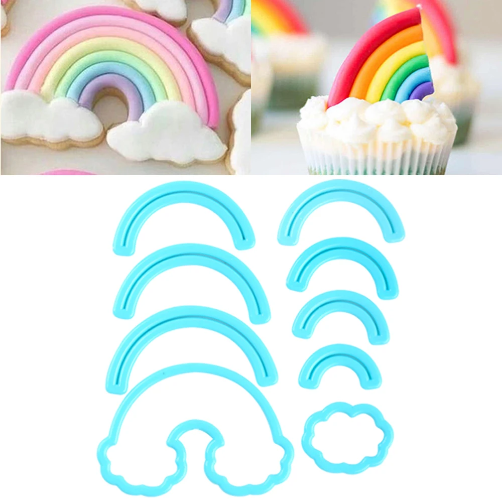 9cps/set Rainbow Cookie Cutter Custom Made 3D Printed Fondant Cookie Cutter Biscuit Mold Cake Decorating Tools Baking Embosser