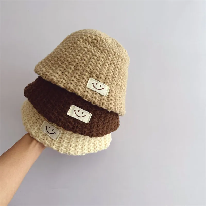 

52cm College style children knitting fisherman hat Autumn and winter 2023 boys and girls accessories bucket hat basin hat