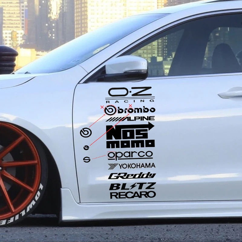 10Pcs Racing Sponsor Stickers Set Reflective Car Door Decals Kit Automobile Window Decor Vinyl Sticker