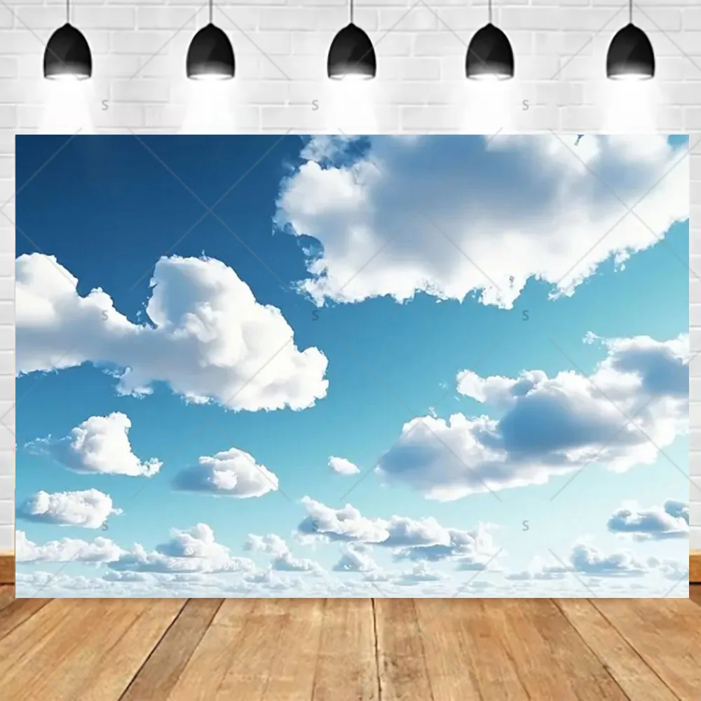 Dreamy Blue Sky and White Clouds Photography Backdrop for Wedding and Party Décor