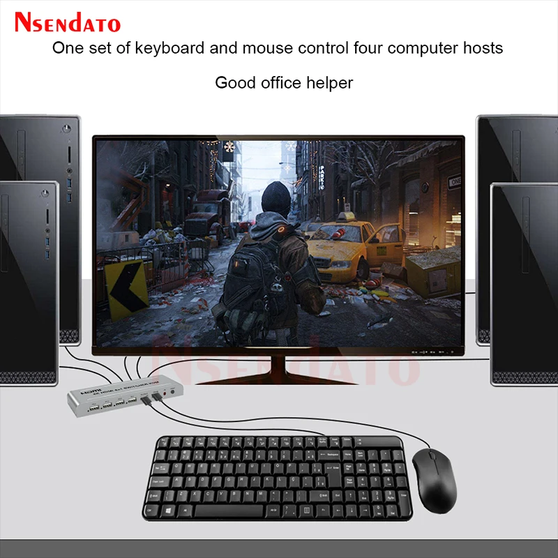4K 60Hz HDMI USB KVM Switch Adapter 4X1 for USB Keyboard Mouse 4 In 1 Out USB KVM Switch HDMI Switcher for PC Computer To TV