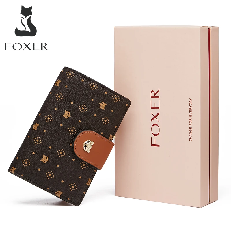 Foxer Glitter Bifold Wallets for Women, Split Cowhide Gift Box Packing Ladies Leather Clutch Purses with Zipper Coin Pocket Womens Credit Card Holder