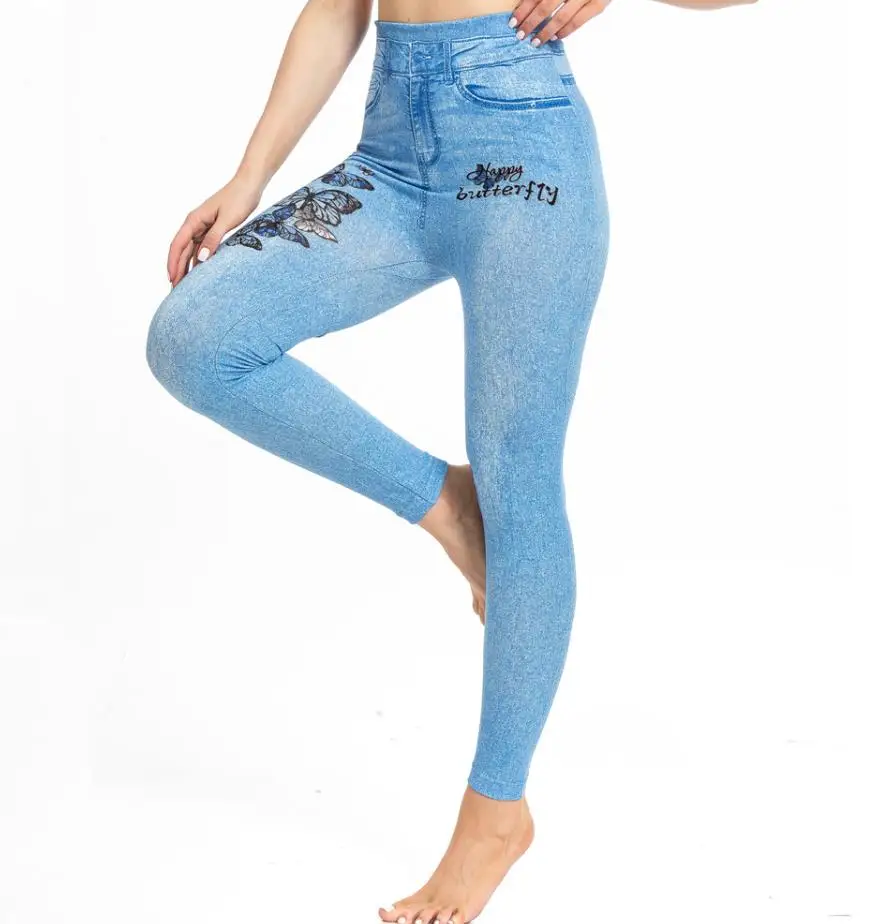 

Summer Fashion High Waist Slim Fit Butt Lifting Long Pants Cropped Pencil Pants Butterfly Print All In One Leggings for Women