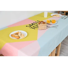 

Cotton Linen Tablecloths, Waterproof Table Covers Geometric Pattern Yellow Pink Dining Table Coffee Table Deco