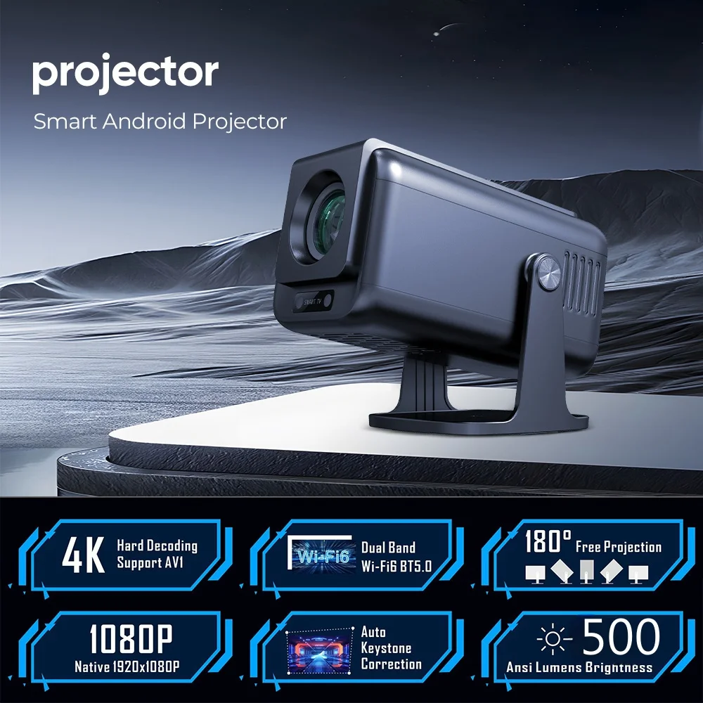 V1 Projector Android13 4K Native 1080P 500ansi Amlogic 950S Chip Wifi6 Dual Wifi BT 1920x1080P Home Cinema Portable Projector