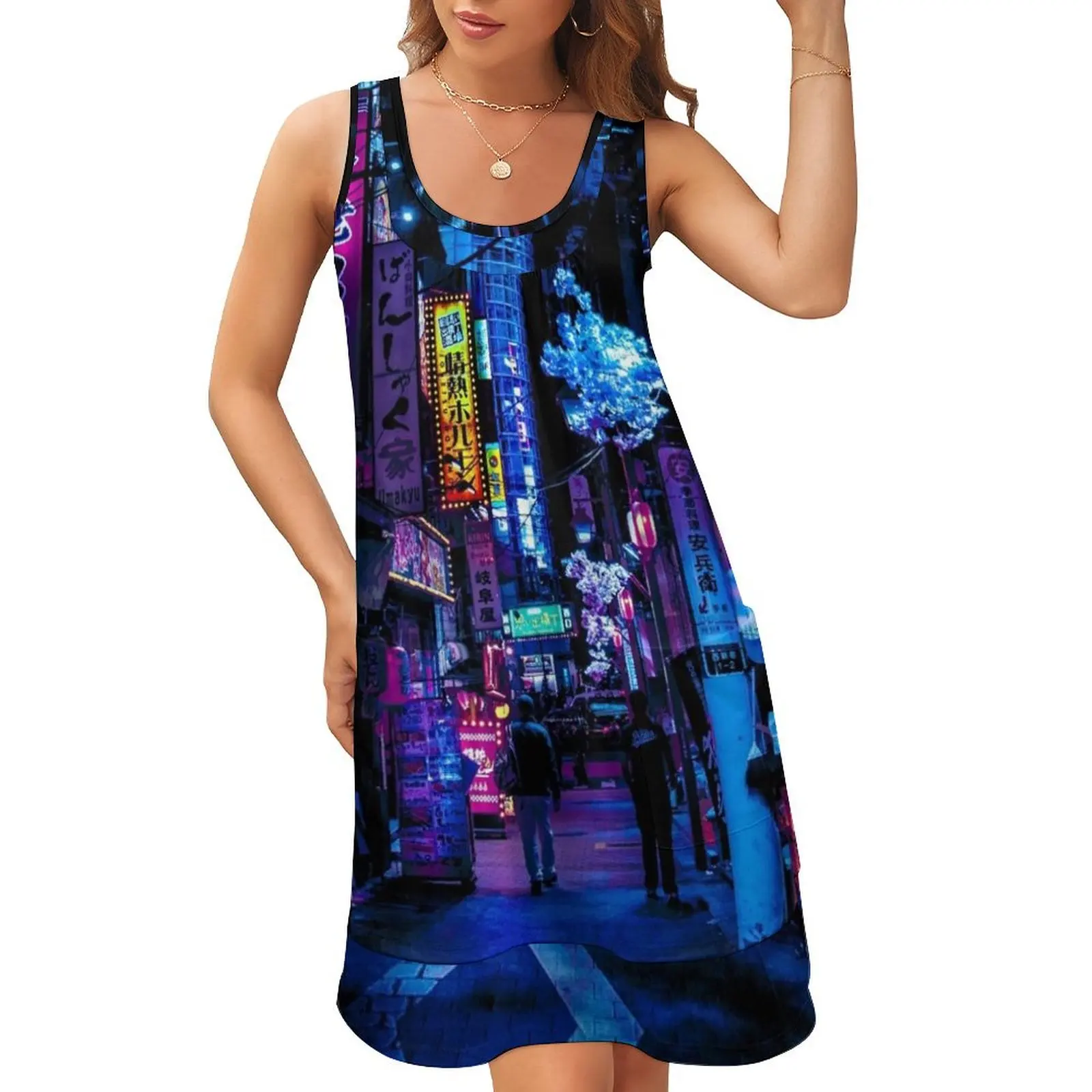 

Blue Tokyo Alleys Sleeveless U-Neck Fake Two Piece Dress evening dresses ladies elegant women's sets