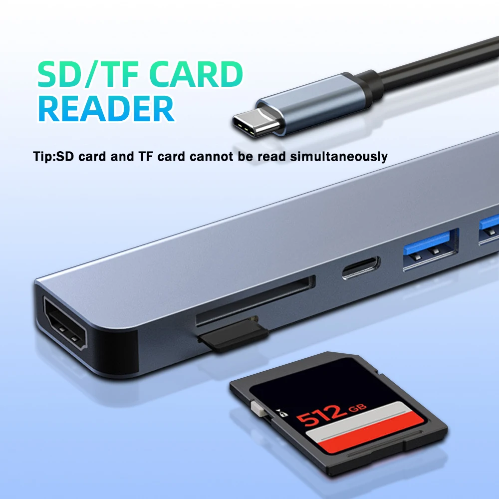 Hub USB-C 7 en 1 HDMI 4K PD 100W Lector SD Multipuerto