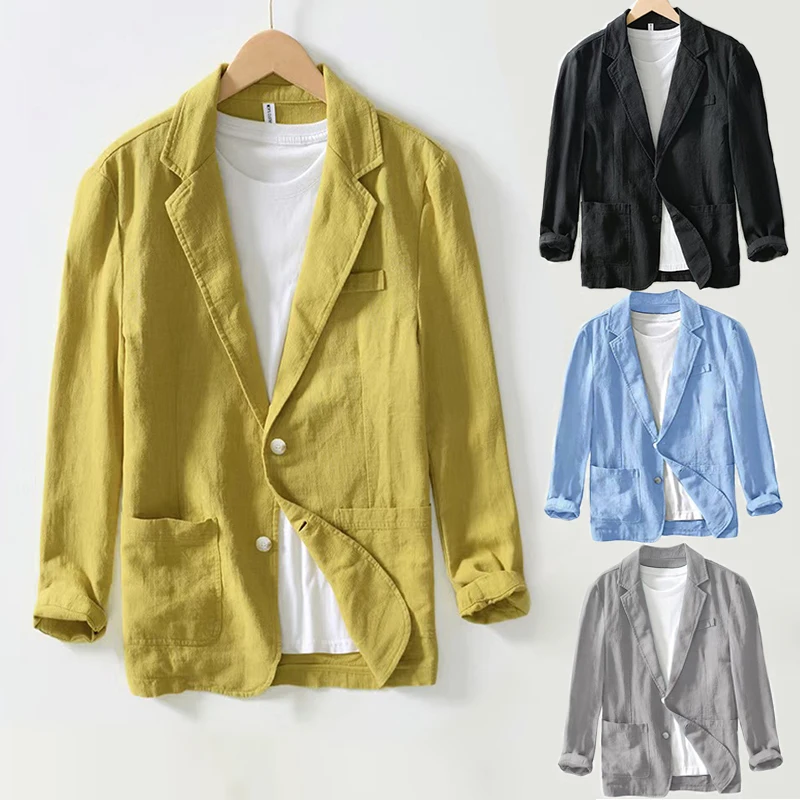 Blazer rétro élégant en lin pour hommes