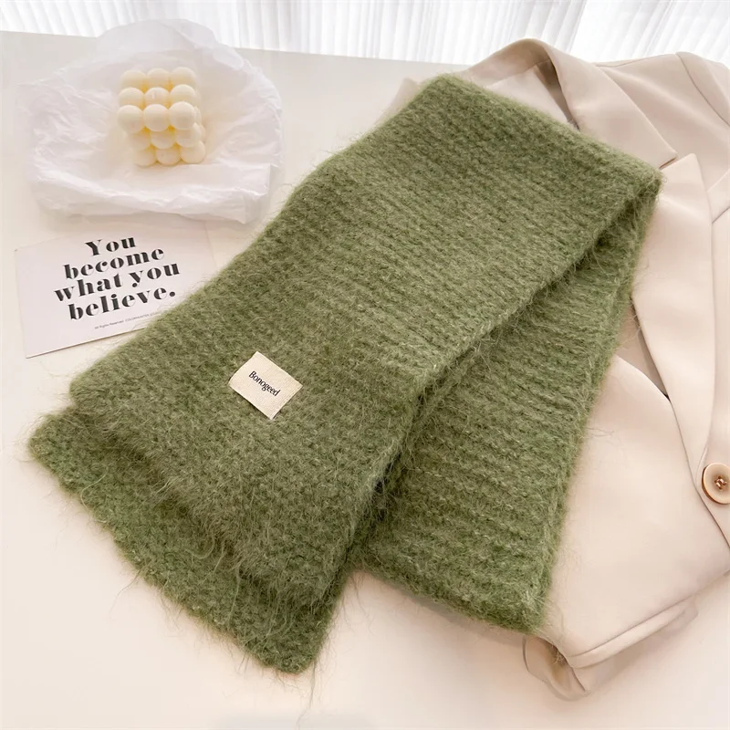 Winter Warm Thickened Solid Wool Scarf Women New Scarves Korean Style Fashion Knitted Versatile Shawl Neck Warmer Bib Scarves