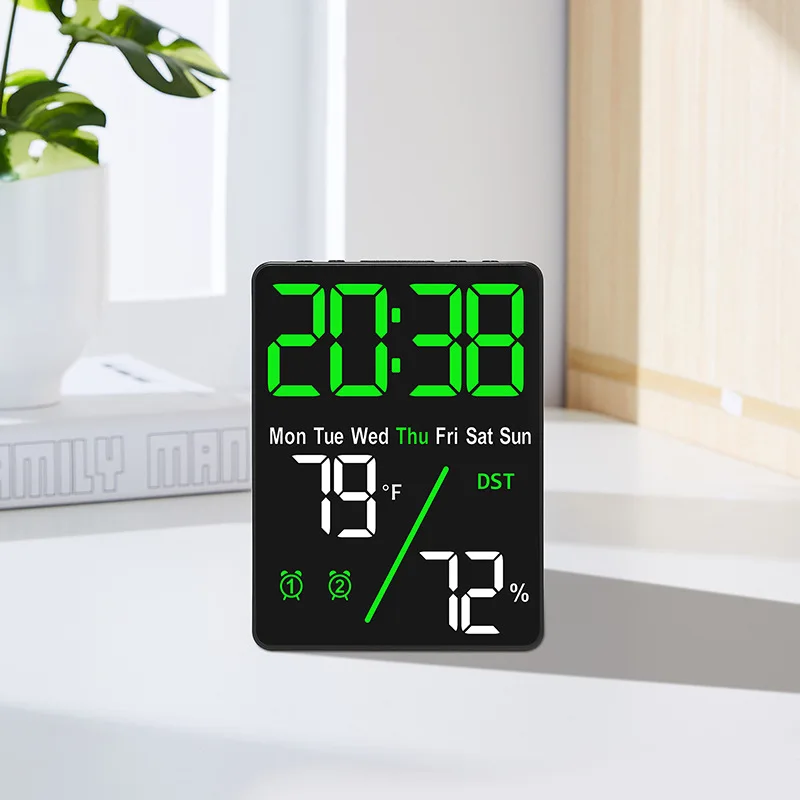 Digital Alarm Clock 3-Level Brightness Dimmable Led Electronic Wall Clock Temperature And Humidity Display Table Clock
