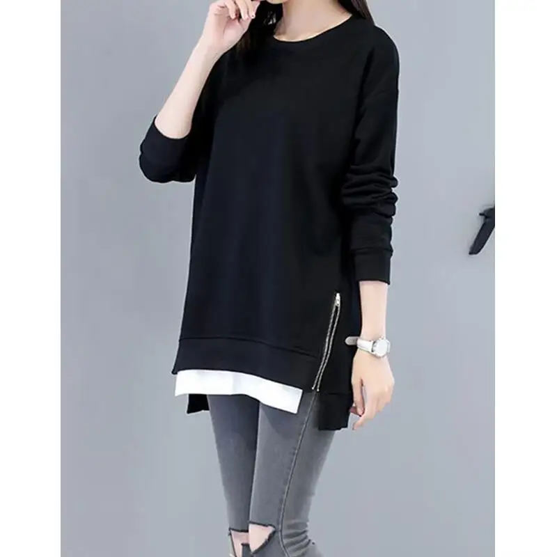 2023 Spring Autumn New Oversize Round Neck Long Sleeve Zipper Pullovers Women Casual Loose Fashion All-match Mid-length Sweatshi