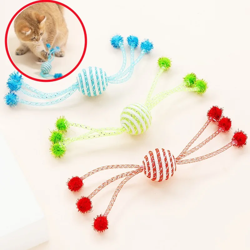 Cat Toy Self Hi Cats Sticks Cat Toys Interactive 2PC Ropes Ball Toys for Cats Teasing Bite-resistant Wool Ball 2PCS Pet Products cat toy feather toys for cats stick plush stripe cat toy bite resistant cats toys sticks with bell plush pet teaser pet products