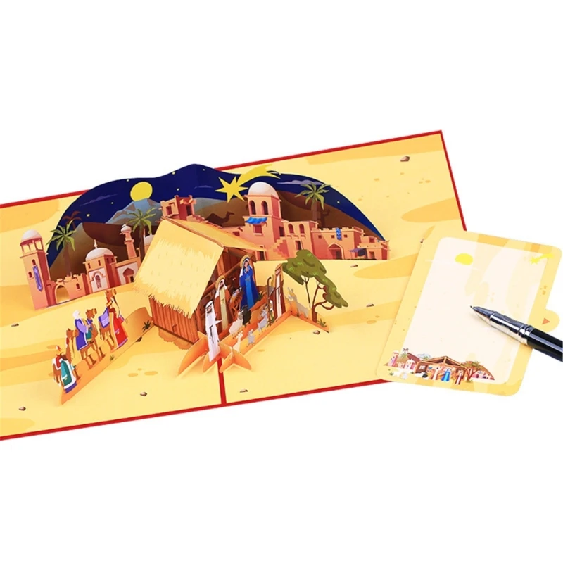 Christmas House Scene 3D Greeting Card Festival Gifts Postcard Handmade Festives Decoration for Holiday Celebration