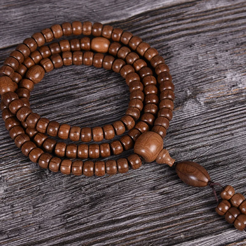 

Liudaogu Dragon Subduing Wood Buddha 108 Bead Mirror High Throwing Tibetan Old Material Bead necklace