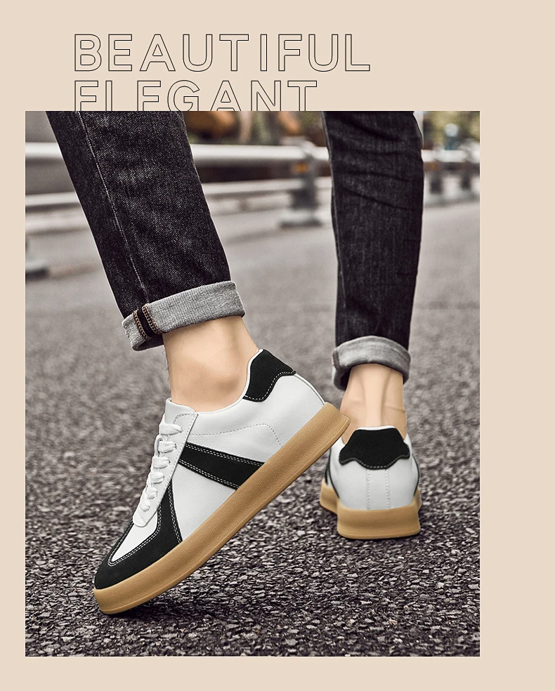 Elevator Sneakers For Women&Men Shoes Genuine Leather Height Increasing Shoes Lace Up Trainers Ladies Flat Shoes For Men