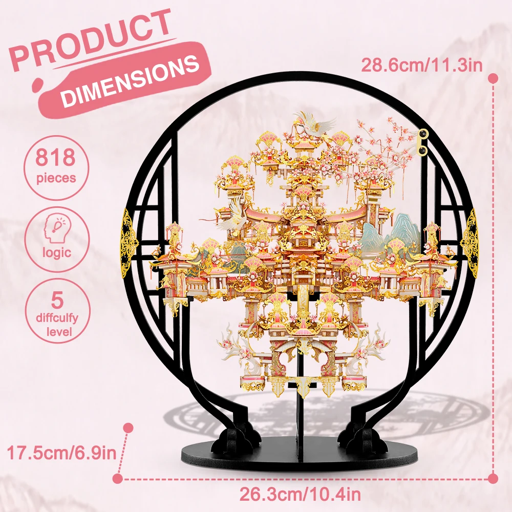 Piececool 3D Metal Puzzles Peachblossom Eifand Model Building Kits Jigsaw DIY Set for Teens Brain Teaser Toys 2