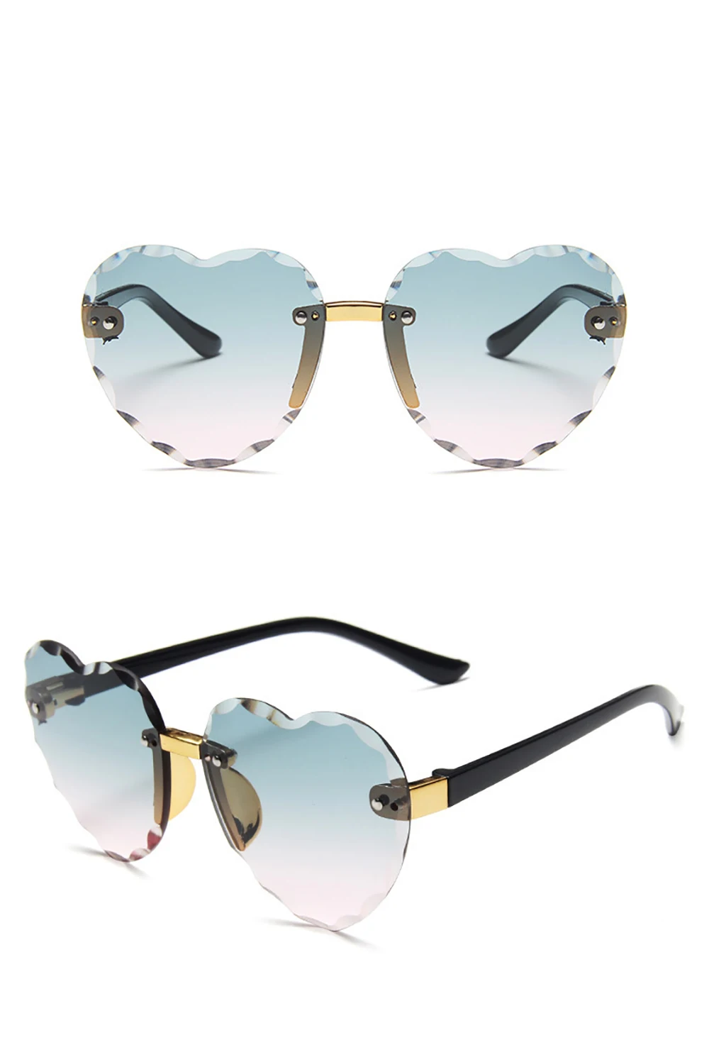 하트 테 림리스 아동 선글라스 패션 하트 모양 어린이 선글라스 소녀 야외 여행 UV400 보호 안경