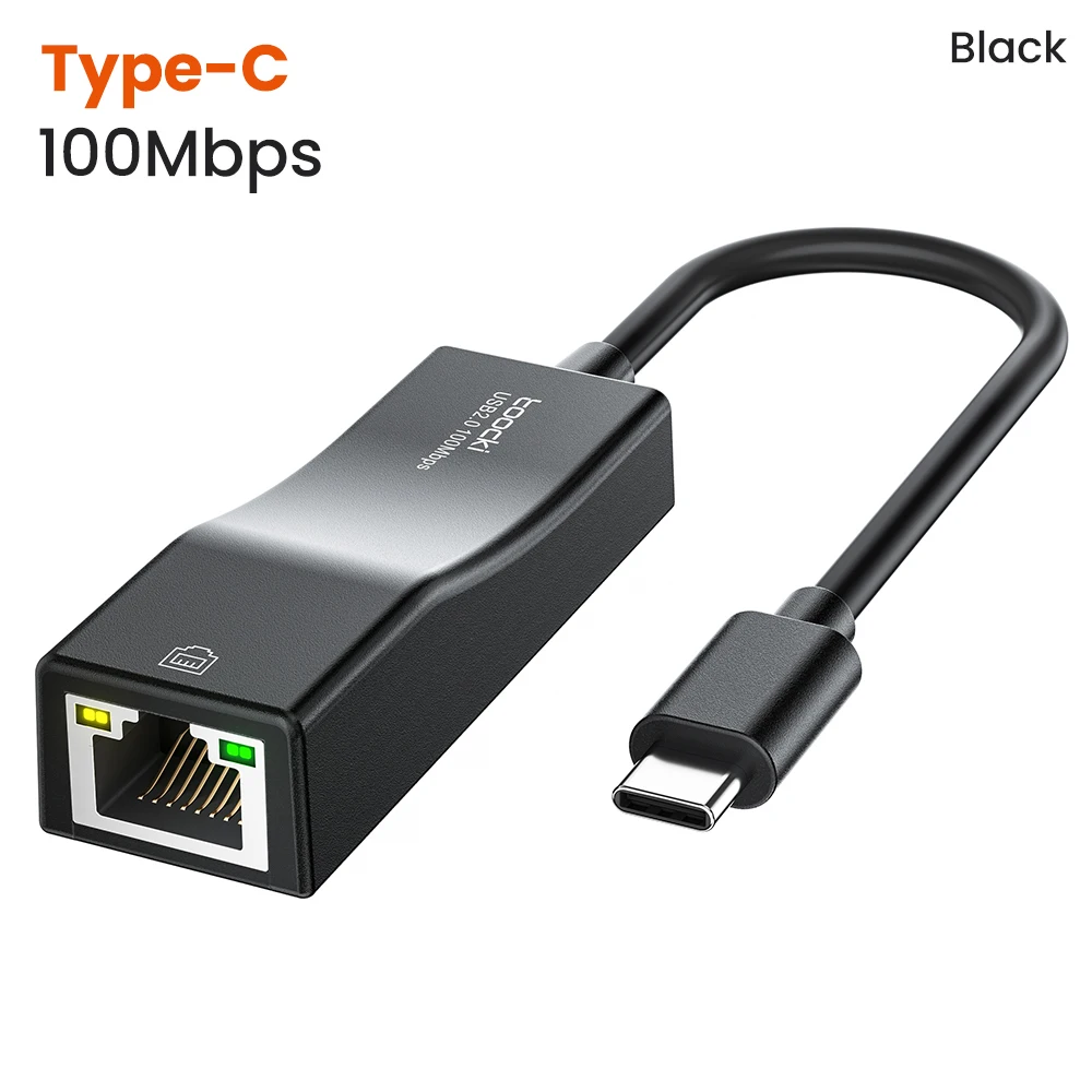 Toocki USB 2.0/Typ-C Ethernet-Adapter, zweifarbige LED-Anzeige, 100 Mbit/s, RJ45-LAN-Netzwerkkarte für Win 11/10 Mac iPad OS, treiberfrei