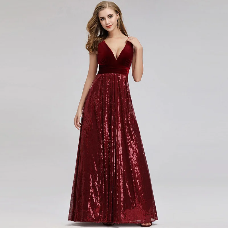 v-neck-sleeveless-long-dress-shiny-dress-stitching-velvet-elegant-banquet-evening-dress-vestido-coctel-velvet-dress-women-luxury