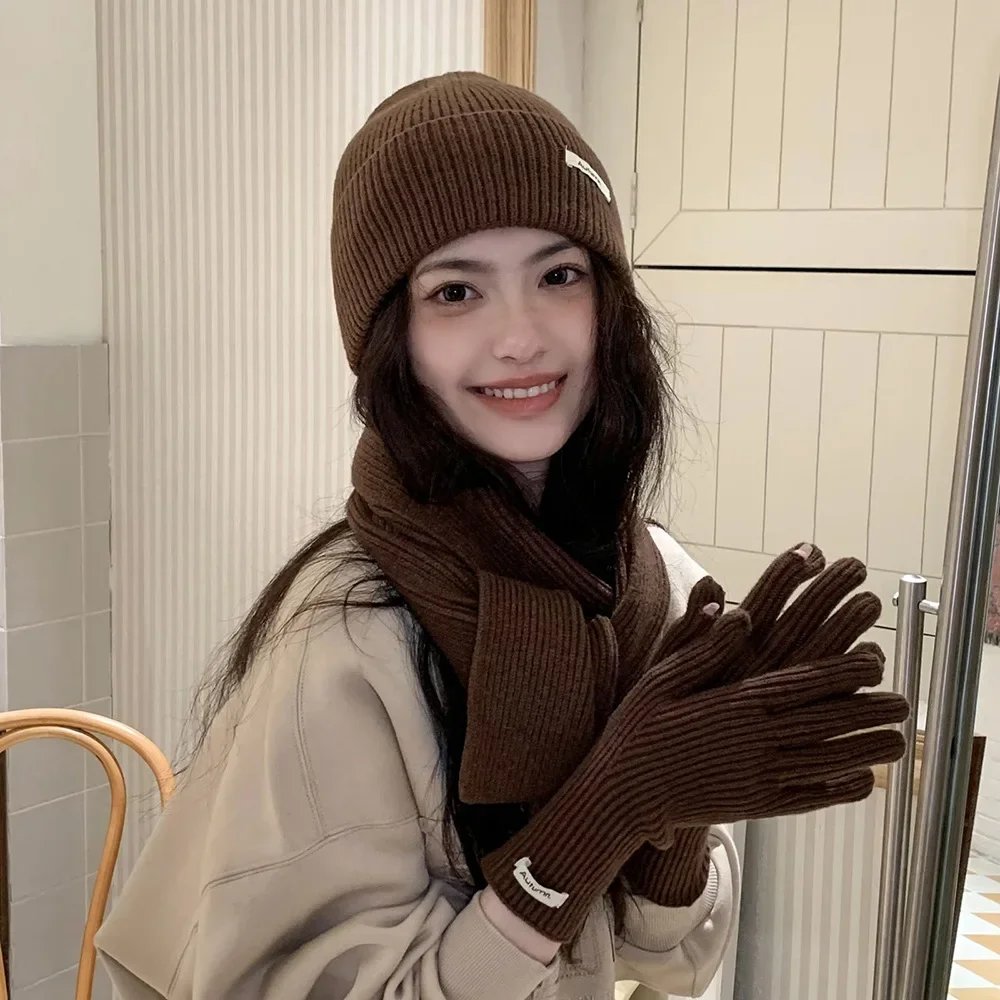 Damen Winter Mütze Schal Touchscreen Handschuhe Set Thermo