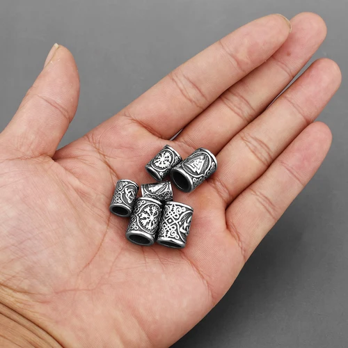 스테인리스강 바이킹 룬 비즈, 6 mm 8mm 큰 구멍, 머리 수염 비즈 팔찌, 작은 보석 만들기 액세서리, 도매 4