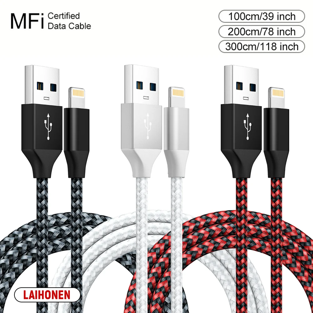 Premium LAIHONEN Fast Charge USB Cable - iOS Data Charger Cord, Available in Various Lengths