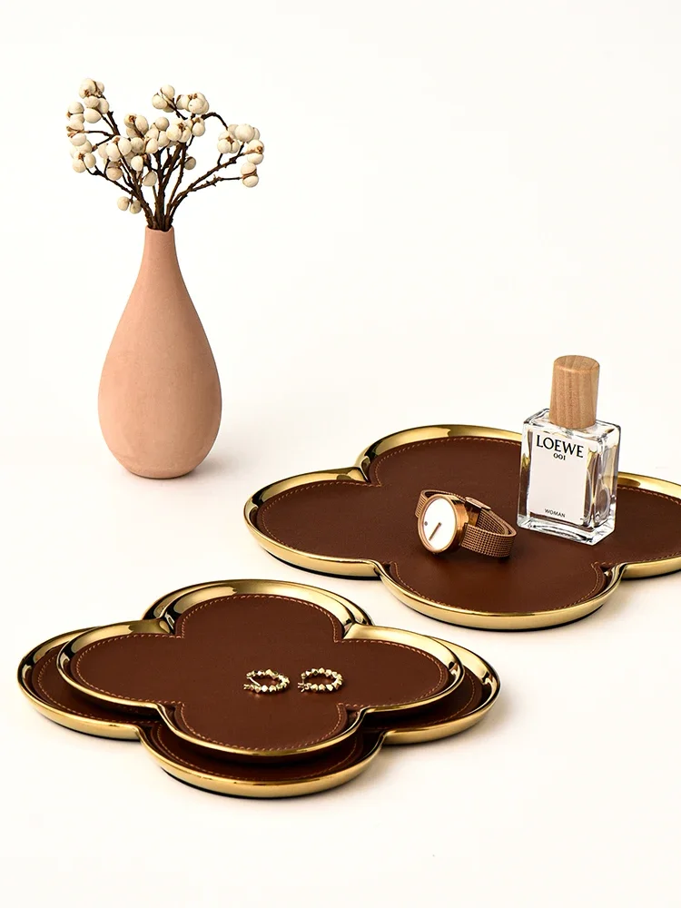 Ceramic Leather Storage Tray Desktop Jewelry Clover Display Tray For Living Room Home Decoration storage tray,jewelry storage tray