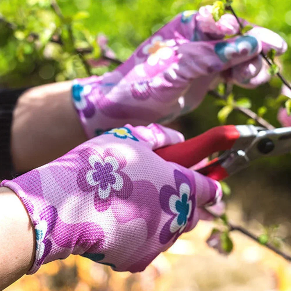 1Pair Yard Cleaning Palm-Coated Floral Garden Gloves Women Non-Slip Working Gloves Non-Slip Household Labor Protection Gloves 2
