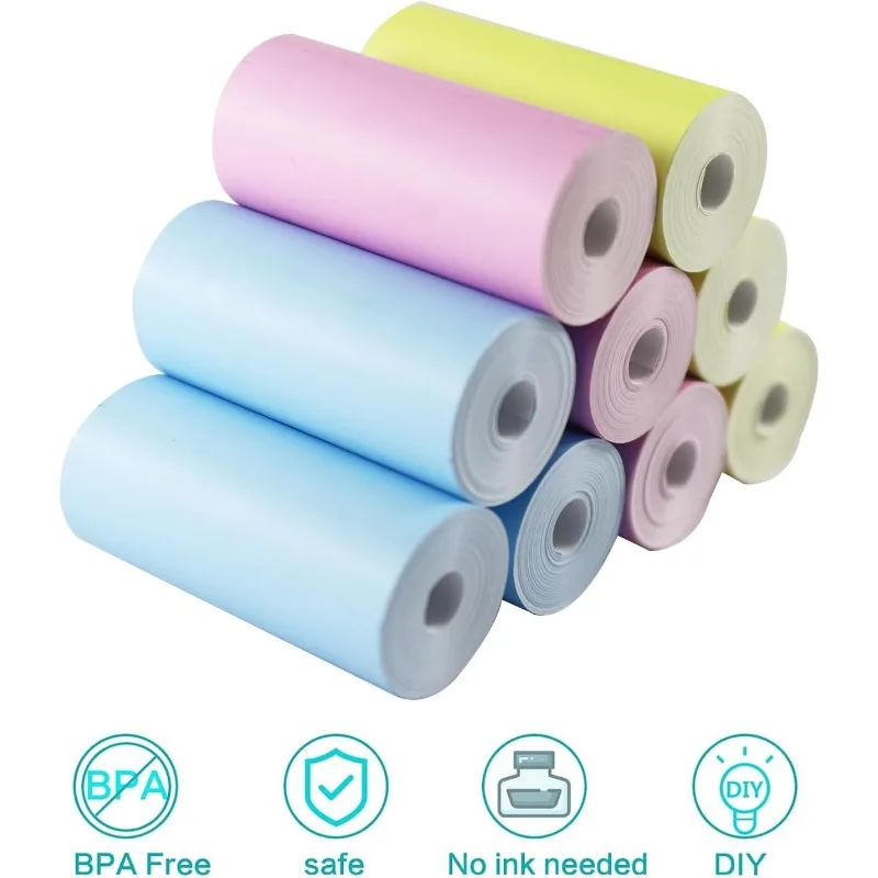 Kids Instant Camera Refill Print Paper Non-Adhesive Photo Printer Thermal Paper Rolls for Portable Mobile Printer, Candy Color