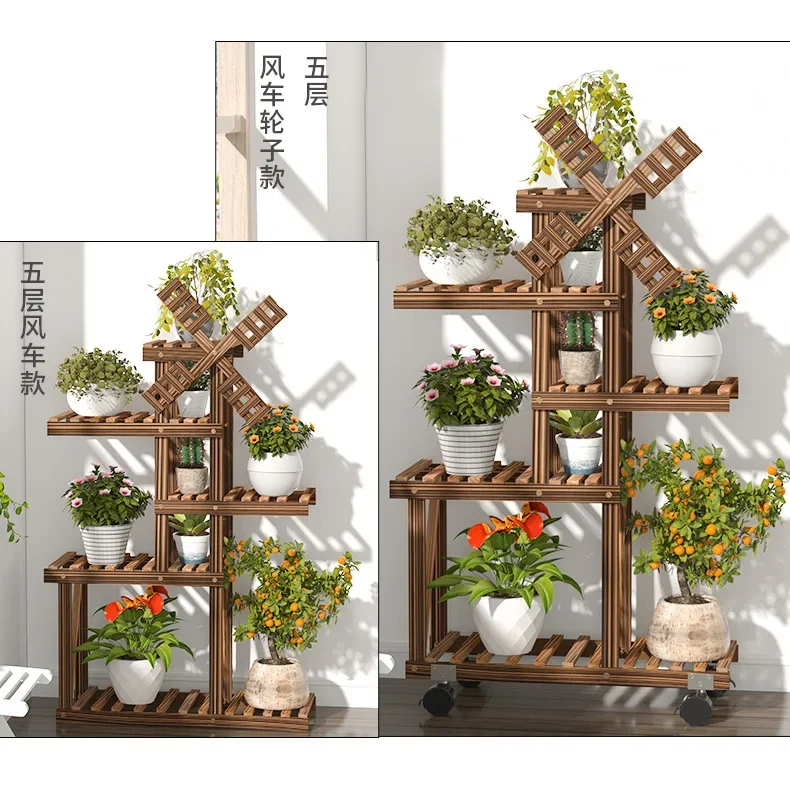 Vintage Wood Plant Stand Balcony Flower Pot Ladder Shelf Outdoor Garden Planter Indoor Plants Pots Home Storage Rack Decor