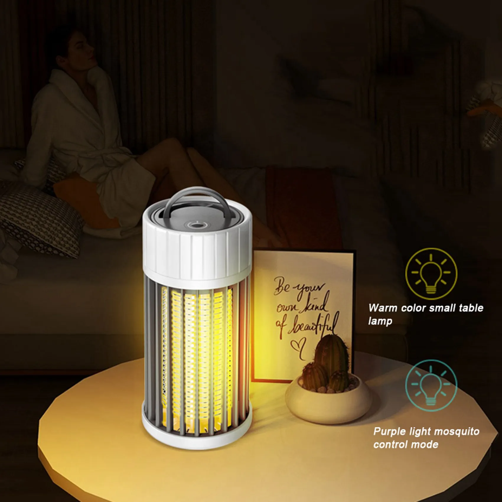 ABRE-2X 버그 재퍼 & 곤충 유인 트랩 & LED 캠핑 랜턴, USB/태양광 충전식, 곤충 트랩 그레이