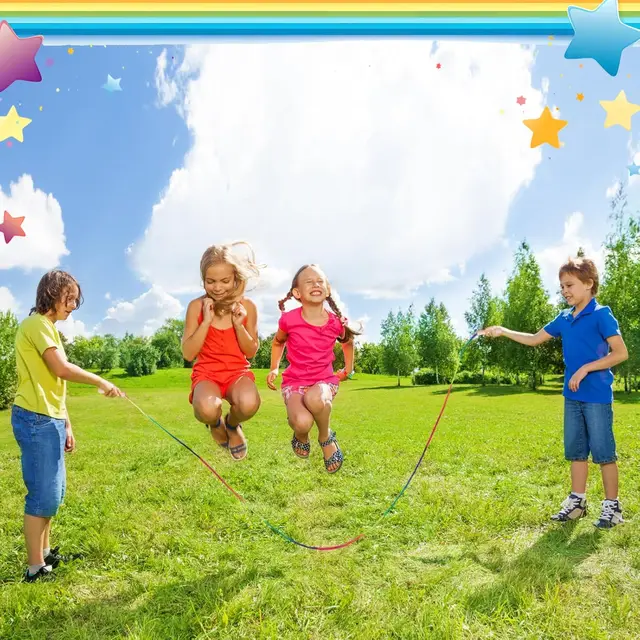 5M Rainbow Long Rope Group Skipping Children Students Speed -Fit Jump With Anti-Slip Handle School Elementary Outdoor Sports 6