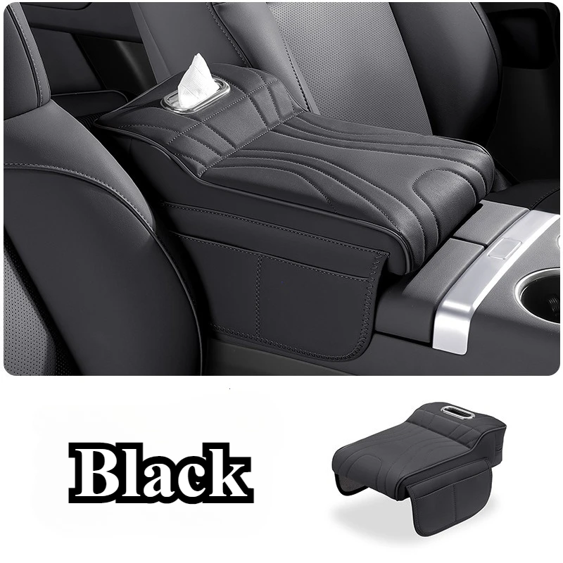 Car Armrest Box Height Increase Pad with Storage Bag and Leather Protective Cover