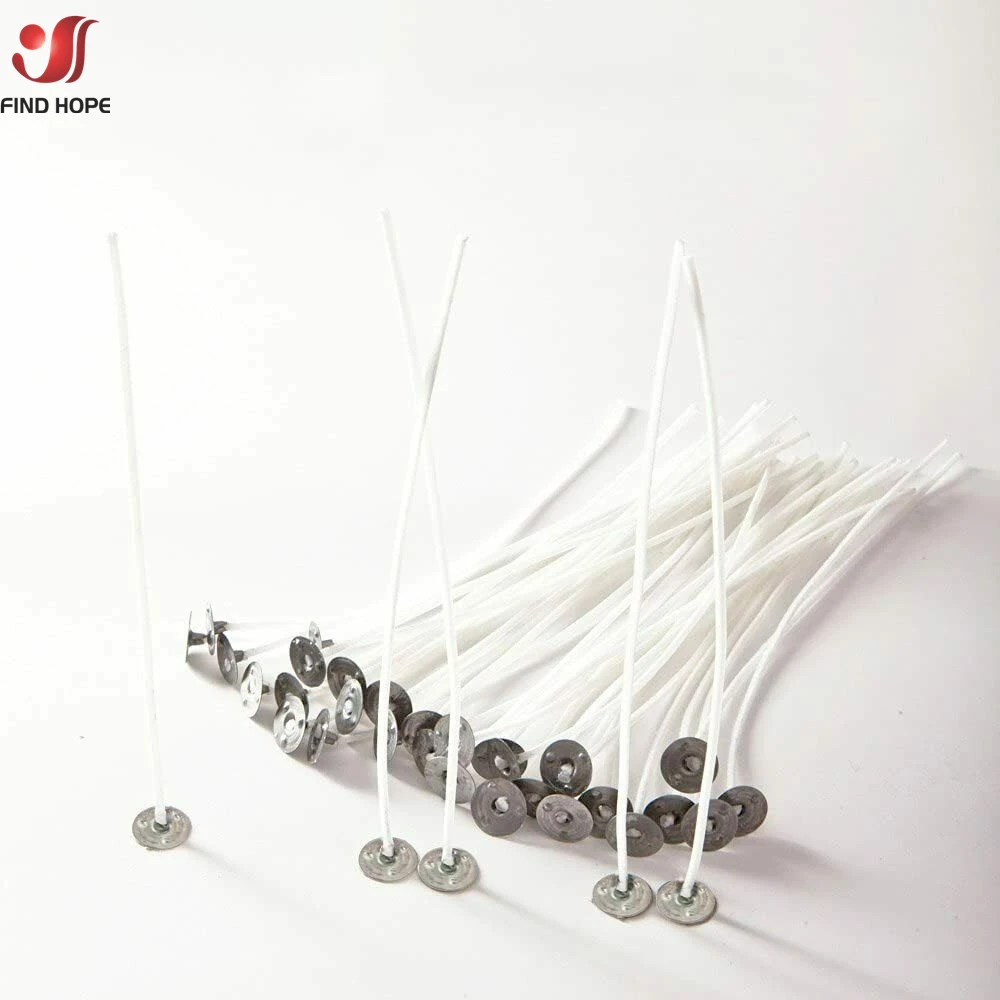 100PCS/bag Smokeless Candle Wicks 2.5-20cm Pre-Waxed Cotton Core Wick with Metal Sustainer Tabs DIY Handmade Candle Making Tool