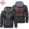 Dodge car logo leather jacket retro washed pu leather jacket windproof men's hooded jacket dodge racing suit team suit 3