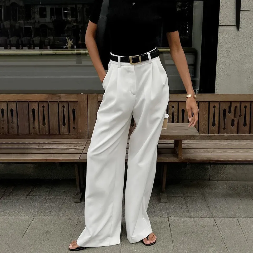 Light Luxury White Women Wide Leg Pants Spring and Autumn Temperament Versatile Commuting Leisure High Waist Straight Leg Pants