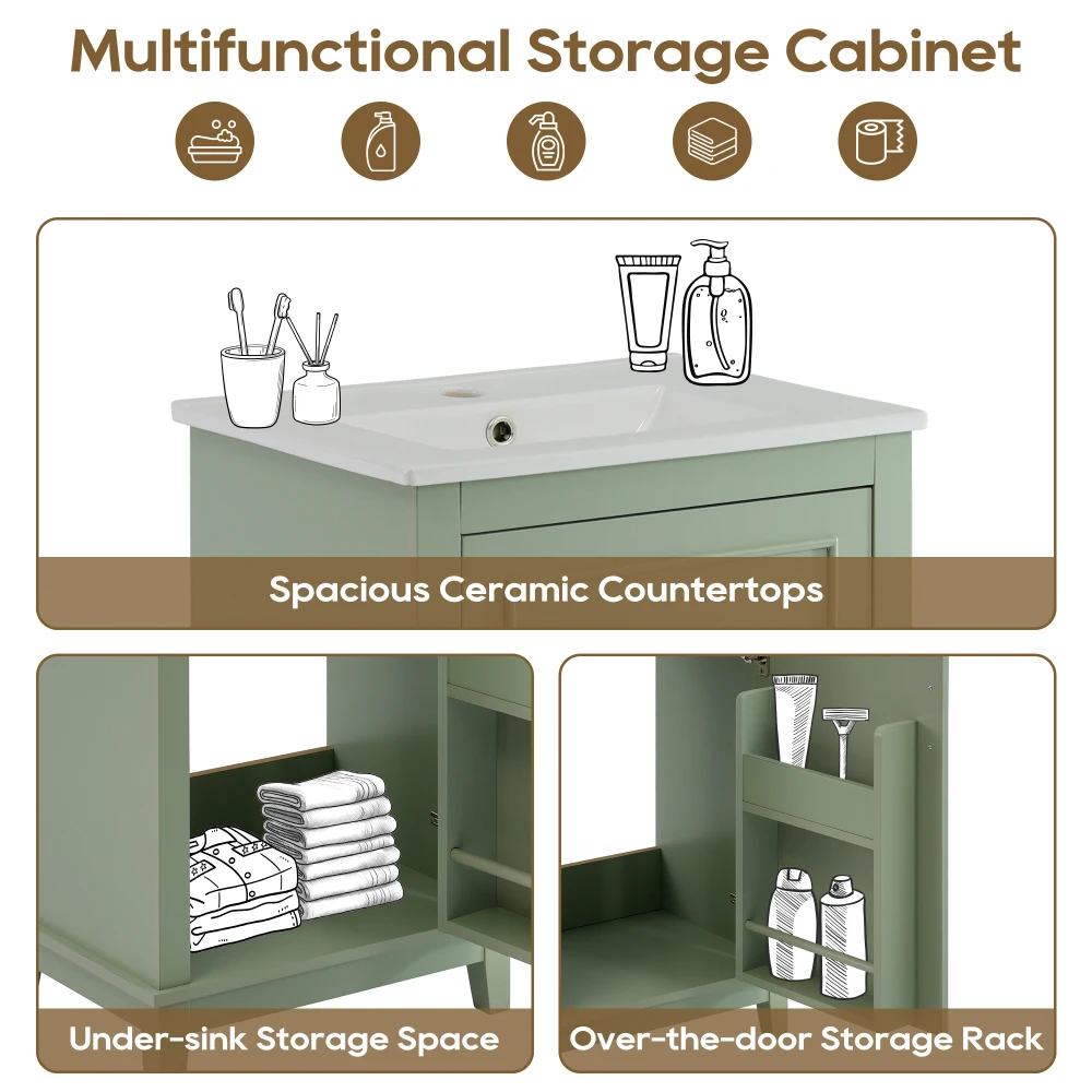 [Viedo] 20 Inch Modern Small Bathroom Vanity Cabinet With Ceramic Basin- 20*15.5*33.3 Inches,Ample Storage,1 Soft Close Door 6