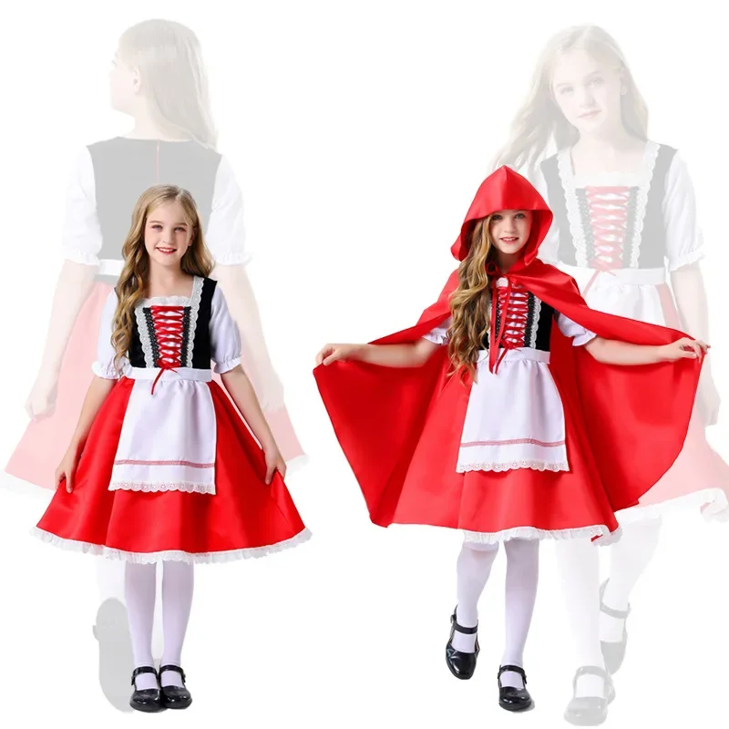 

New Fairy Tale Little Red Riding Hood Stage Drama Performance Dress Cloak Dress Two Piece Holiday Costume Cosplay Role Playing